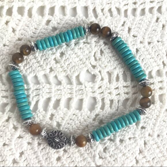 Turquoise Wood Bracelets Southwestern 4 Pc Stackable - Picture 3 of 6